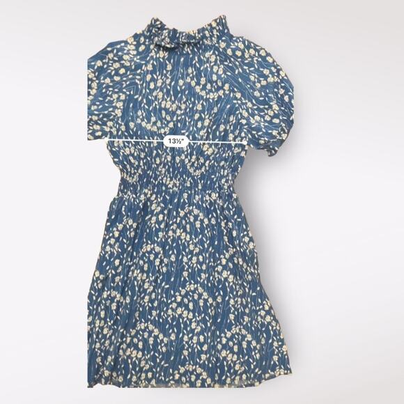 Hayden Floral Smocked High Neck Mini Dress Womens Small Blue Spring Cottage Core - Picture 4 of 7